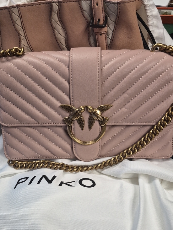 Pinko Handbags - PINKO BLUSH Quilted Shoulder Bag with Gold Bird Hardware